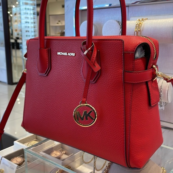 Michael Kors Mercer Medium Top-Zip Belted Satchel Crossbody Purse 
BRIGHT RED
NW - Picture 7 of 16